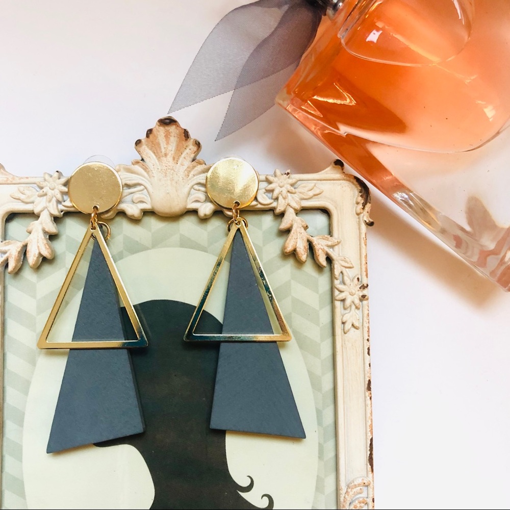 Geometric Painted Wood Goldtone Earrings